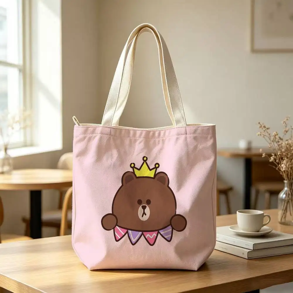 Cartoon L-LINE F-Friends Tote Bag for Women Reusable Shopping Tote Bag Zippered Shoulder Bags Print 4