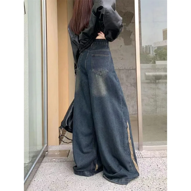 Deeptown Y2k Vintage Oversized Woman's Jeans Gyaru Harajuku Streetwear Wide Leg Denim Pants Grunge Loose Trousers Aesthetic