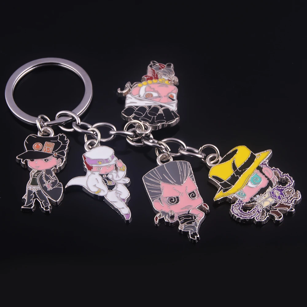 Anime JoJos Bizarre Adventur Keychain Kujo Jotaro Kira Yoshikage Jonathan Joseph Giorno Giovanna Figure Key Chain Props Jewelry