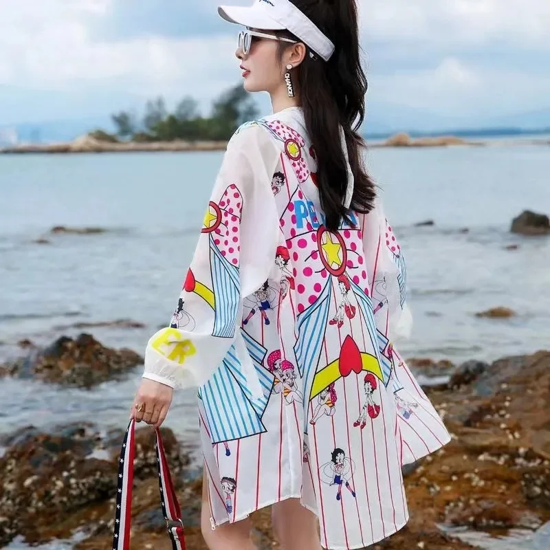 Spring/Summer 2024 New Korean Fashion Print Sunscreen Clothing Women's Long Joker Sun-Protective Clothing Loose Plus Size