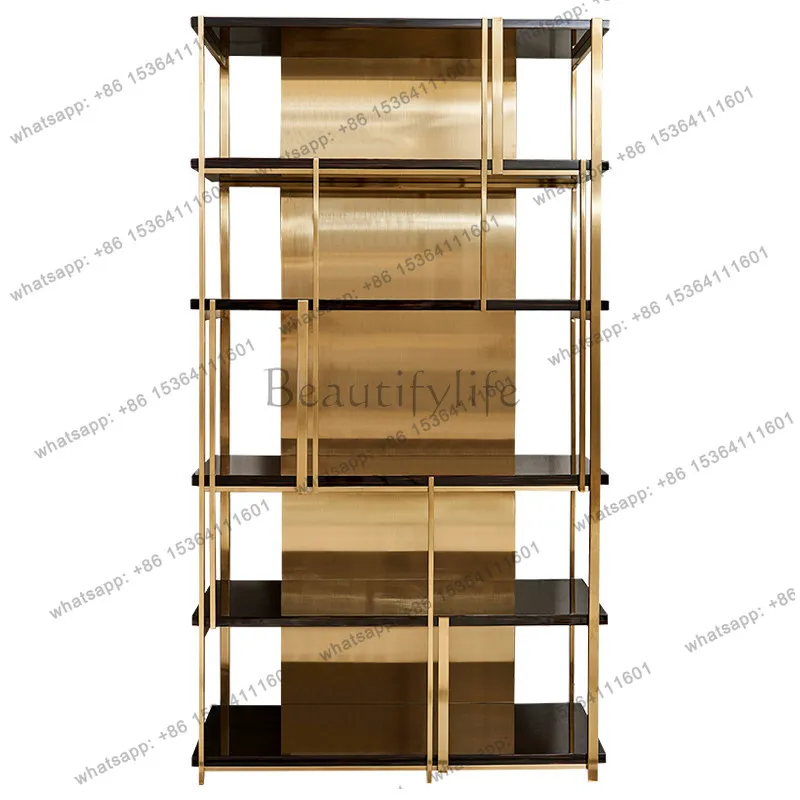 Italian stainless steel bookshelf shelf floor-to-ceiling metal wine cabinet multi-layer postmodern simplicity