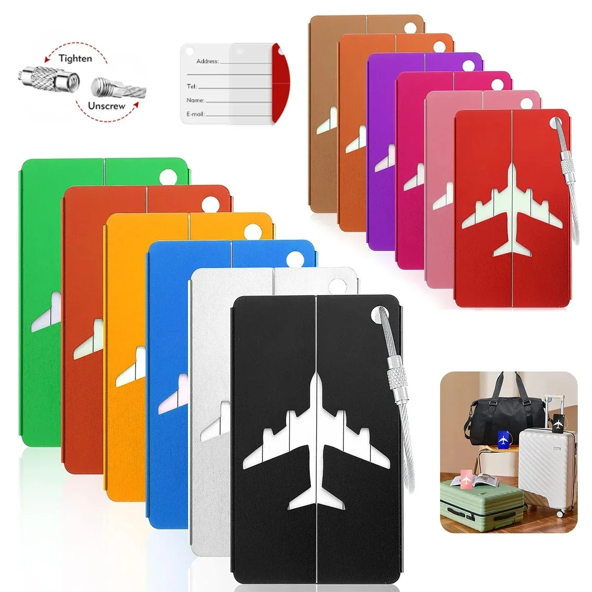 Aluminium Alloy Aircraft Luggage Tag with Name Travel Luggage Tag ID Card Anti-lost Solid Colour Travel Accessories