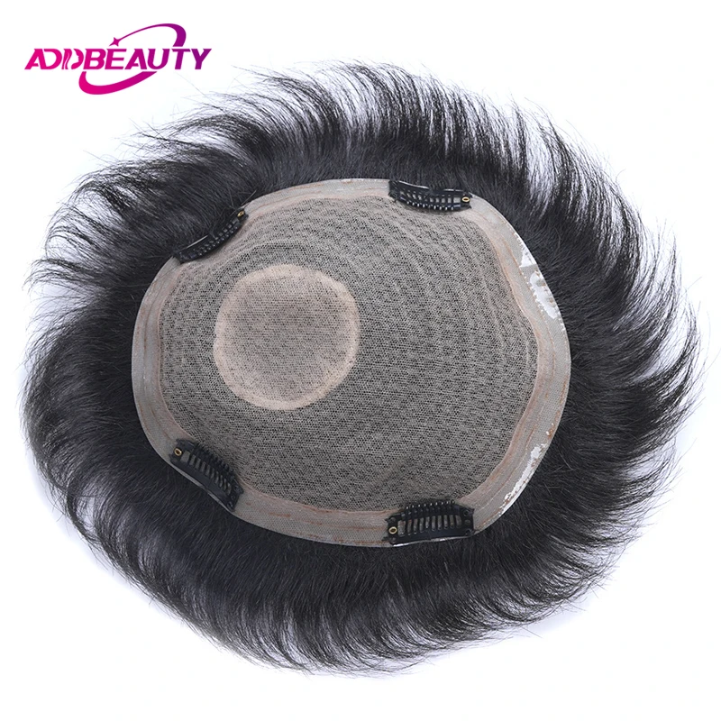 Machine Toupee for Men Swiss Lace Indian Human Hair Wigs Clips on Hair 100% Real Human Hair System Replacements Natural Color