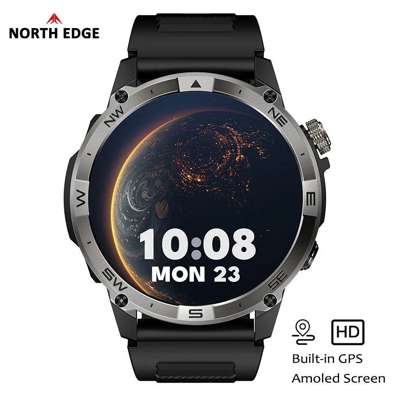 NORTH EDGE NEW GPS Smart Watch 1.43'' HD AMOLED Display Built-in GPS Altitude Barometer Compass Bluetooth Phone Call Smartwatch