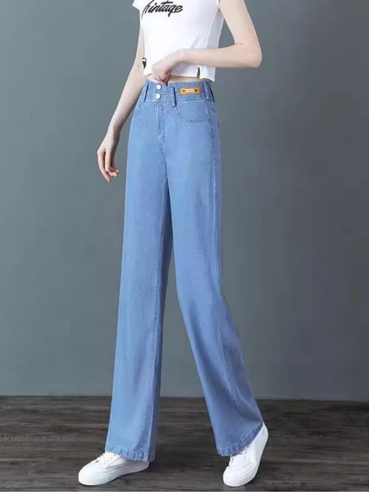 Damen-Jeans mit hoher Taille und weitem Bein, schmal, gerade, dünn, Eisseide, neun Punkte, Neu 2025, lockere Passform, lange Hosen, Sommerfaion