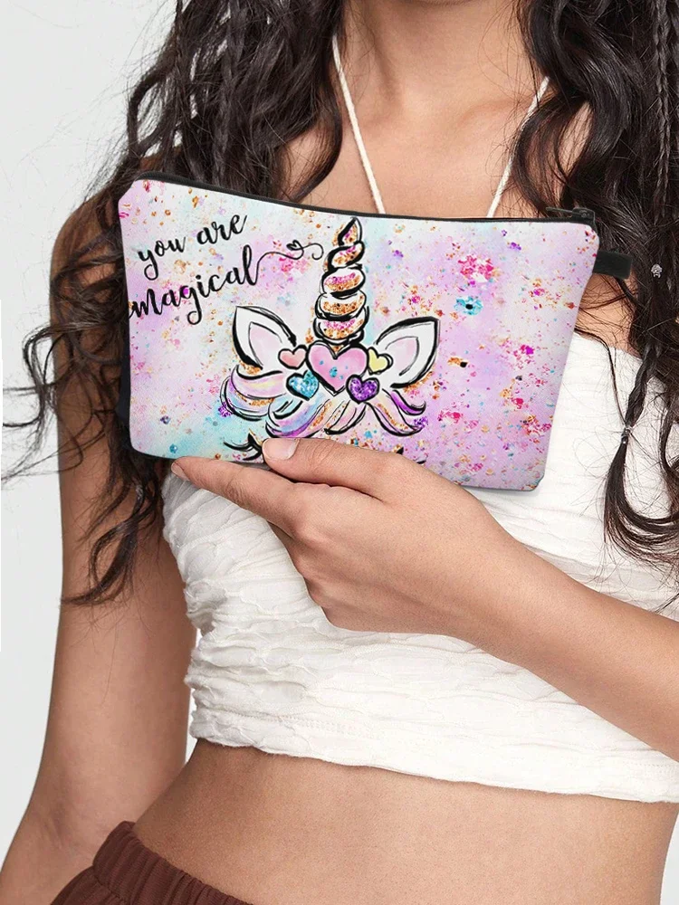 Deanfun Colorful Pretty Cosmetic Bag 3D Printed Waterproof Makeup Bag For Women with unicorn