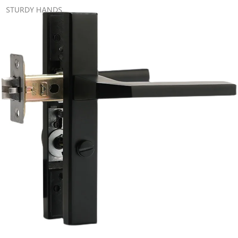 1 set Aluminum alloy panel silent door lock with black narrow face distance of 125 bathroom lock with key included