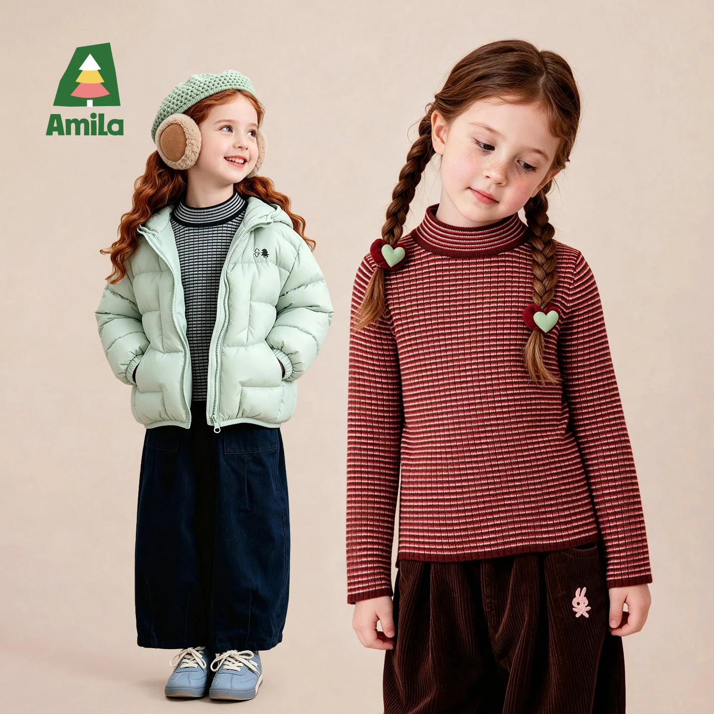 Amila 2026 Winter New Kids Sweater Fine Grid Texture Crew Neck Knitted Warm Thermal Extra Soft Cozy Comfortable Daily Top