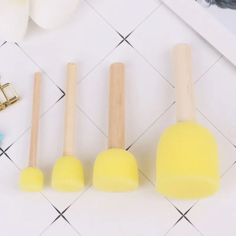 4pcs/set Wooden Handle Sponge for Head Stamp Paint Brush For Children DIY Tool A