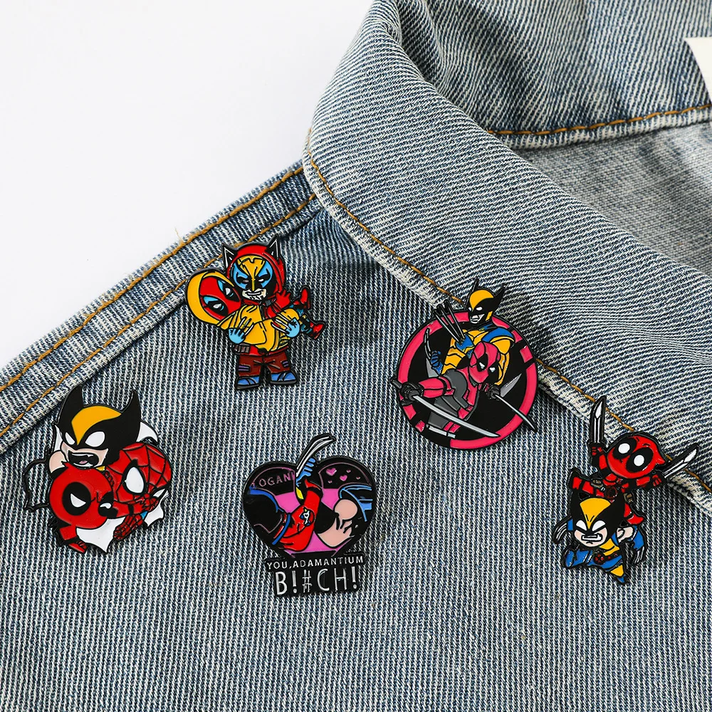 Disney Marvel Cartoon Deadpool Metal Brooch Decoration Movie Character Wolverine Badge Fashion Cute Enamel Lapel Pin Accessories