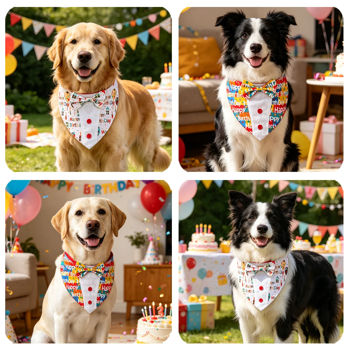 Sucado Neuheit: Hunde-Geburtstags-Smoking-Halstuch mit Fliege, Hunde- und Katzen-Geburtstagsparty-Kostüm, Formeller Smoking-Schal für Welpen und Haustiere – Detail 6
