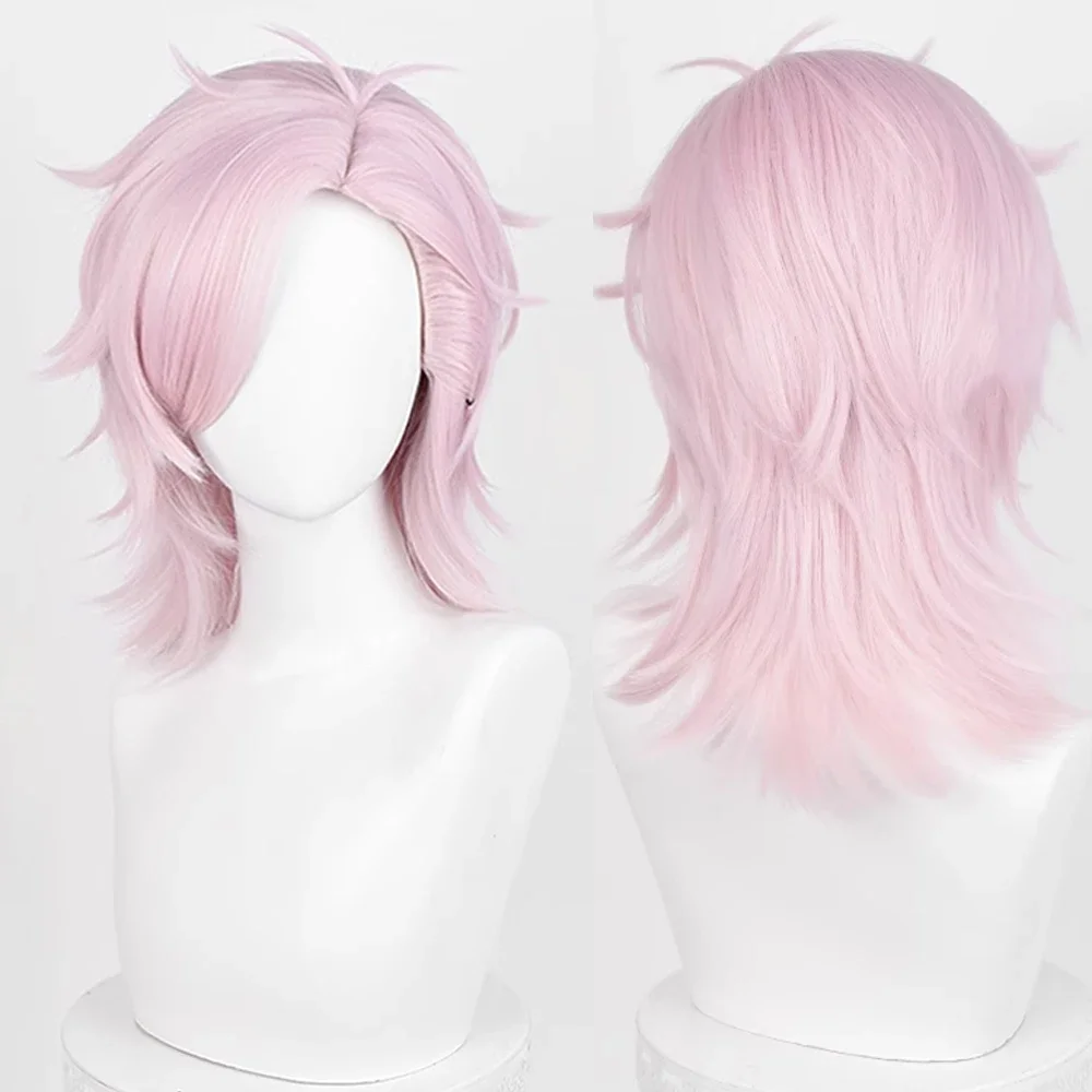 

RANYU Synthetic Short Straight Pink Wig with Bangs Anime Game Cosplay Women and Men Heat Resistant Wig for Daily Party