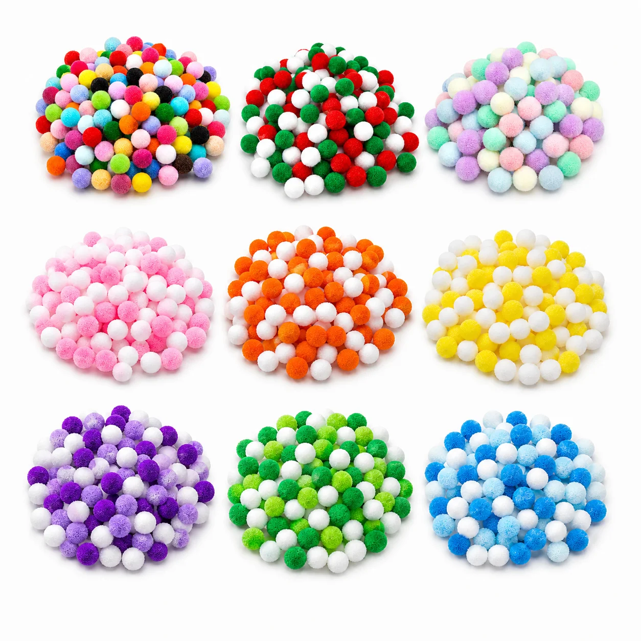 100Pcs 1cm Fluffy Pom Pom Balls 9 Color Sets Mixed Soft Fuzzy Pompoms for DIY Craft Sewing Scrapbooking Handmade Art Supplies