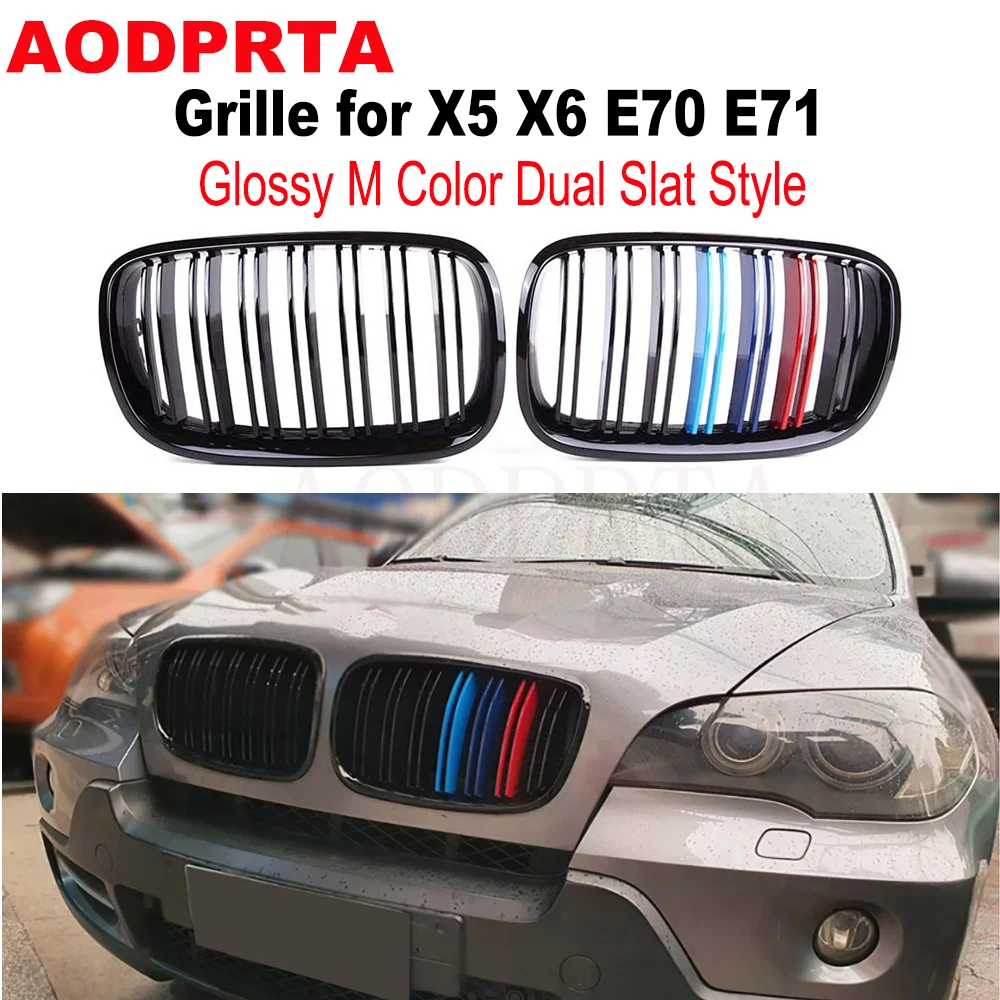 

E70 E71 Grille ABS Gloss M Color Front Bumper Mesh Hood Grid for BMW X5 X6 E70 E71 xDrive30i xDrive35i xDrive48i 2007-2013 SUV