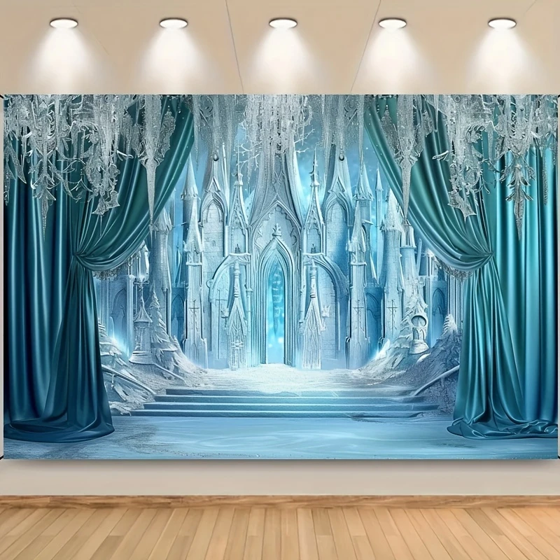 Ice and Snow Castle Polyester Photography Background, Princess Party Banner Decoration, Girl\'s Birthday Studio Props