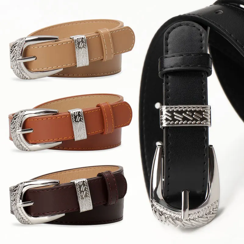 

New Europe and The United States Carved Buckle Belt Decorated with Simple Versatile Pants Belt Retro Fashion Trend Ladies Belt
