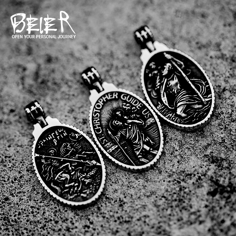 St Christopher Men\'s Patron Saint Of Time Travelers Archangel Michael dragon slayer st george Pendant Chain Necklace Jewelry