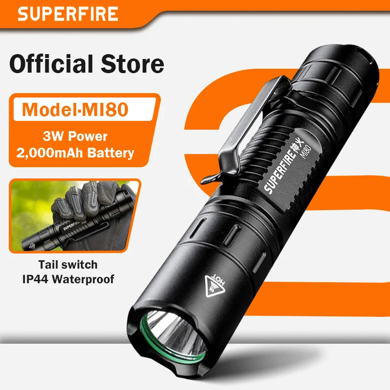 SUPERFIRE MI80-S LED Tactical Flashlight 1100Lumen EDC Torch 15W Powerful 18650 Portable Flash Light Fishing Camping Lantern