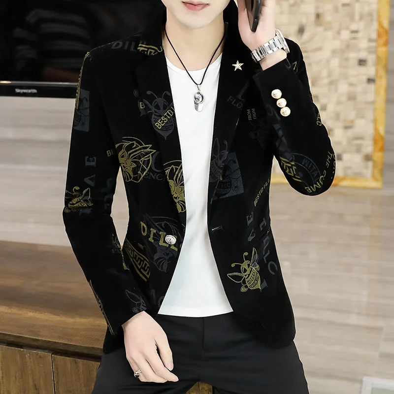 

Spring New Sle Men's Casual Faionable Suit Jaet Youth Haome Personali M Clothing Trendy Single-breasted Long Sl...