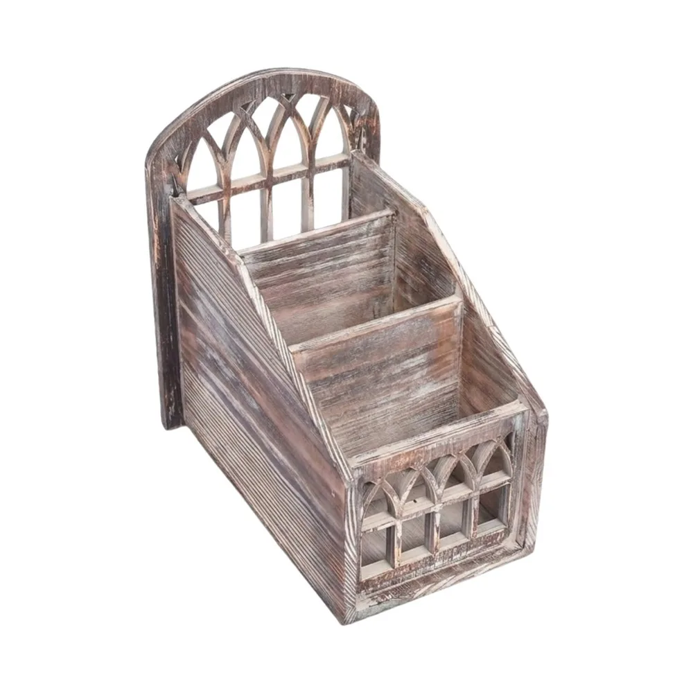 Multi-functional 3 Grids Remote Control Storage Box Wooden Vintage Style Remote Container Decorative Desktop Organizer Bedroom
