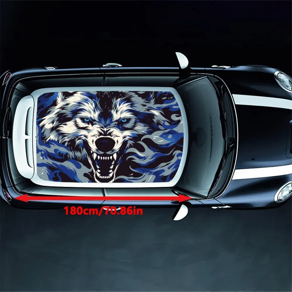 Ice Blue Furious Wolf: نمط اللهب في أغطية الفينيل للسيارة ذات الرسومات البرية، ورسومات سقف السيارة من الفينيل، وإحضار فيزوا مذهل