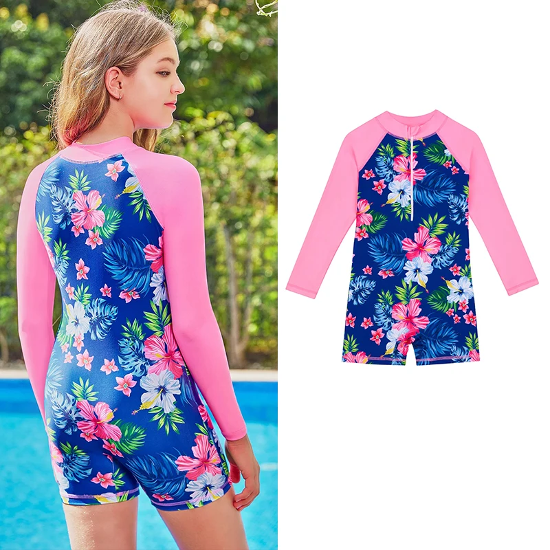 Children's Swimming Suit Kids One-Piece Long Sleeve Swimwear Girls 3D Print Beach Swimsuit Girls Summer Clothes For 3-12 Years