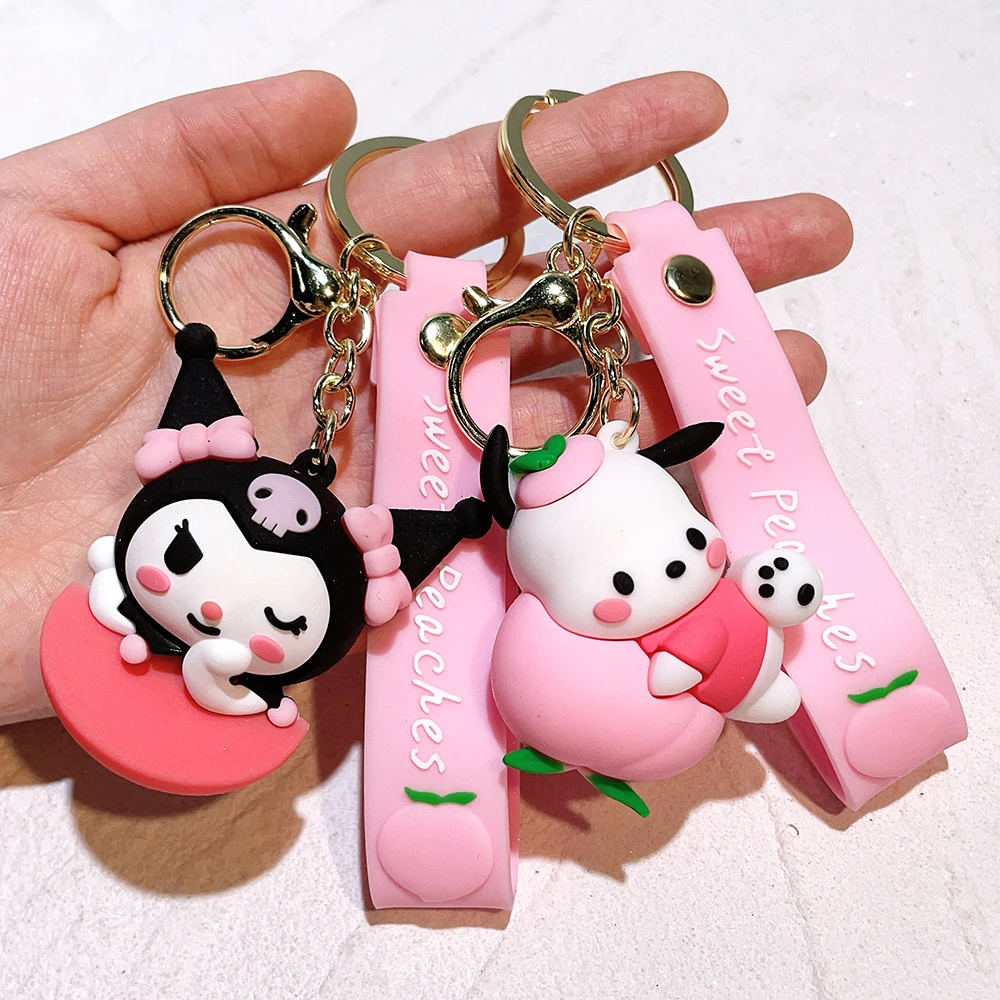 Sanrio Anime Keychains Hello Kitty Melody Kuromi Cinnamoroll Cartoon Dolls Action Figure Model Bags Pendant Keychain Car Keyring