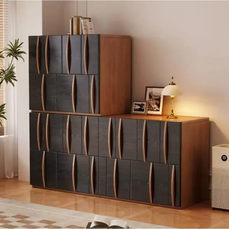 European-Style Midcentury Modern Bedroom Bedside Cabinet Night Stand Multi-Layer Solid Wood Ash Veneer High Home Furniture