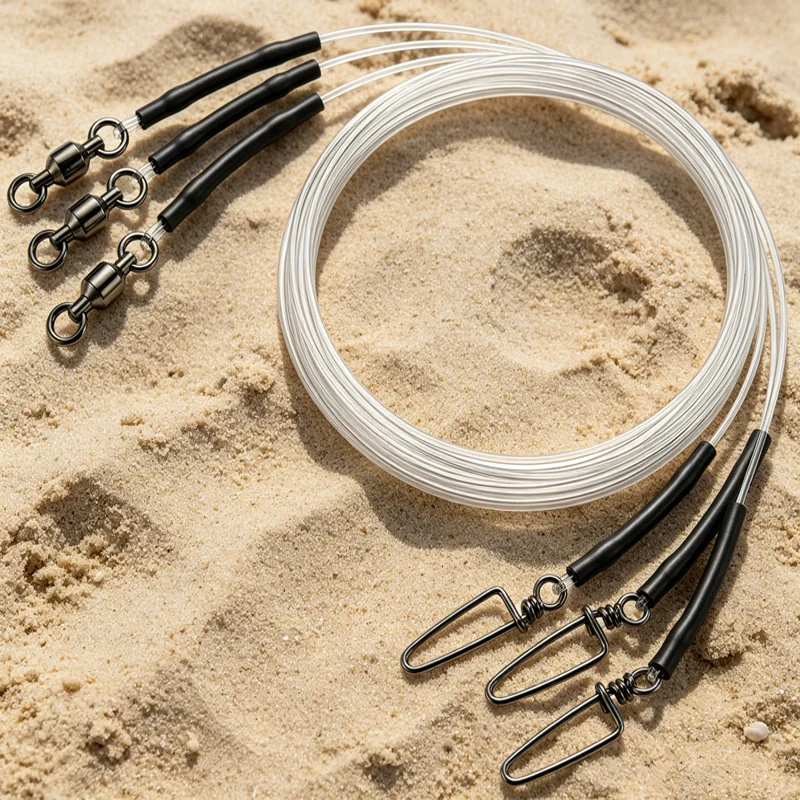 6 Stück 100% Fluorocarbon-Vorfächerleinenschnur, vorgebunden mit Kugelwirbel und Karabiner, hochfeste Angelschnur – Detail 7