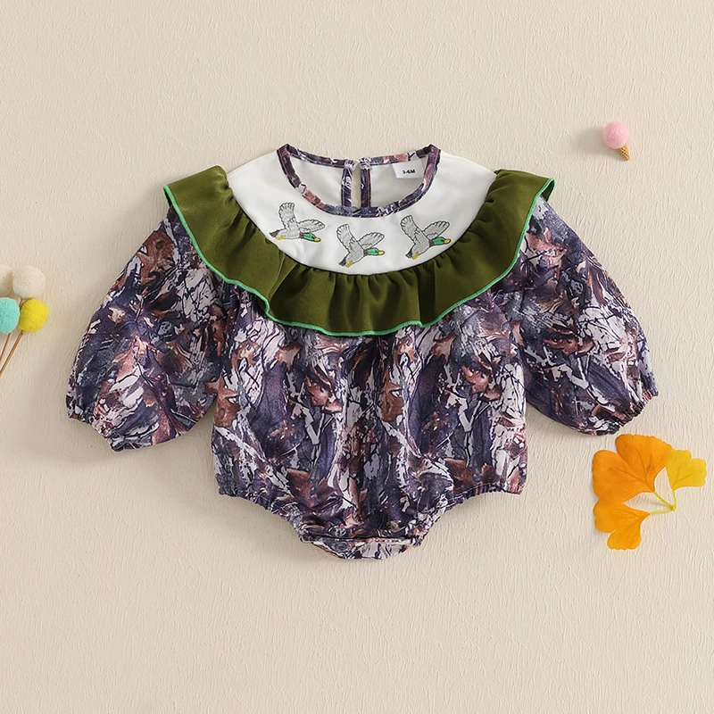 

Infant Girl Jumpsuit with Floral Print and Ruffle Sleeves Adorable Baby Girl Outfit for Spring and Summer