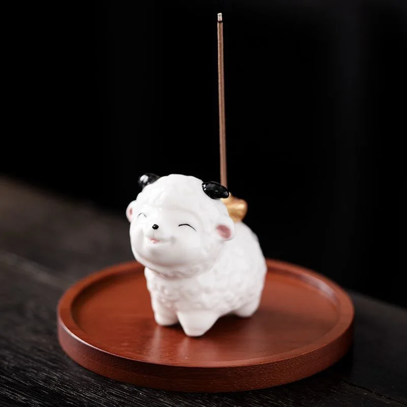 Ceramic Stick Incense Holder Sheep Incense Burner Home Tea Table Aromatherapy Meditation Desktop Ornament Craft Gift