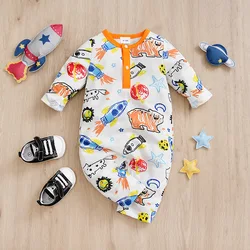 Spring And Autumn Boys And Girls Cute Cartoon Casual Style Aop Printed Long Sleeve Baby Bodysuit