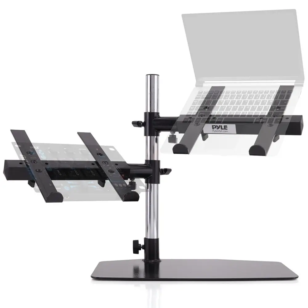 

Pyle Dual Laptop Stand – Adjustable Height, 360° Swivel, Ergonomic Design for DJ, Sound Equipment, Gaming, & Office