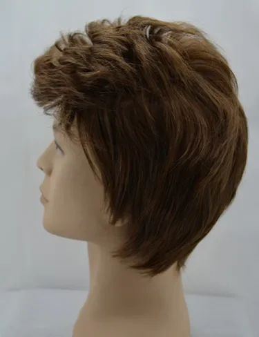 Fei-Show Wigs Inclined Bands Hair For Man Synthetic Heat Resistance Fiber Light Brown Male Hairpieces Short Curly Toupee