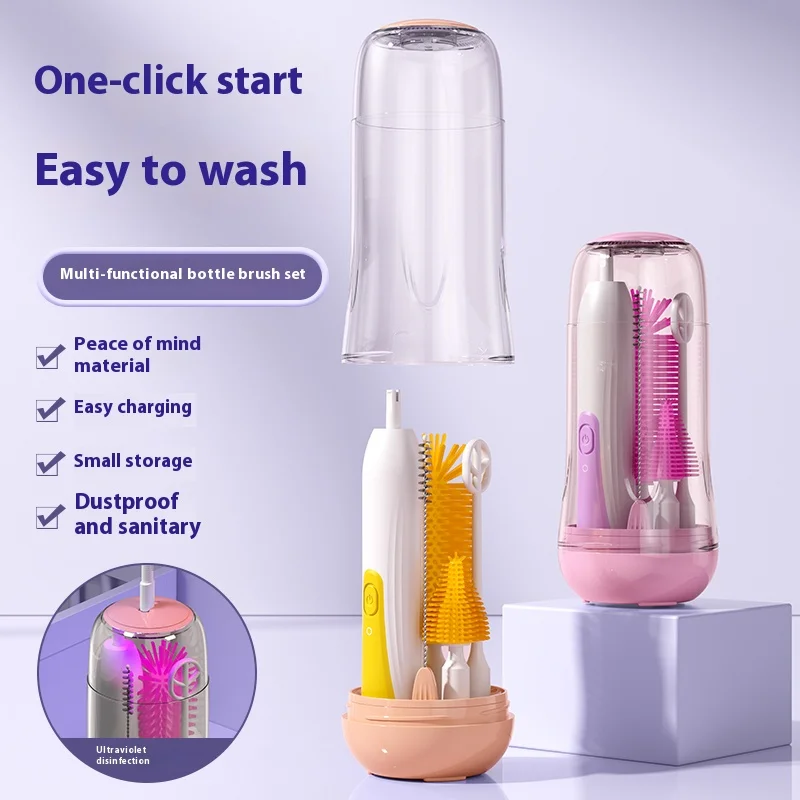 New 360-degree rotating electric bottle brush, electric water bottle cleaner, straw brush, electric silicone bottle brush set