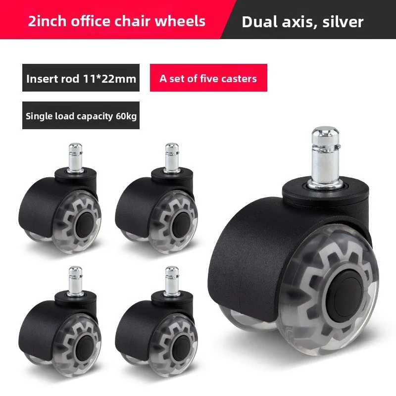 2‑Inch Grip‑Ring Stem PU Swivel Caster Wheel With Bearing Mute Roller Office Gaming Chair Furniture Hardware