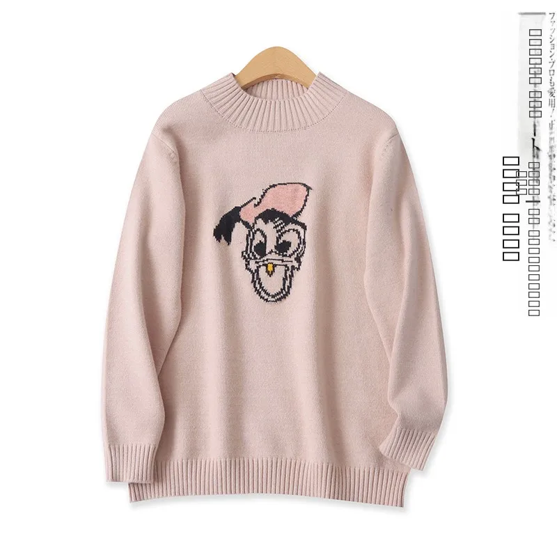 

Cartoon Knitted Sweater round Ne Long Sve Loose Fit Faionable Autumn New Sle Women's All-Match Knitwear Casual Wear