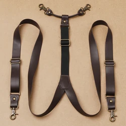 Men's Suspenders 2.5*120Cm Leather Adjustable Military Tactica Suspenders 4-Hook Suspenders For Shirt Braces Man Harness Man