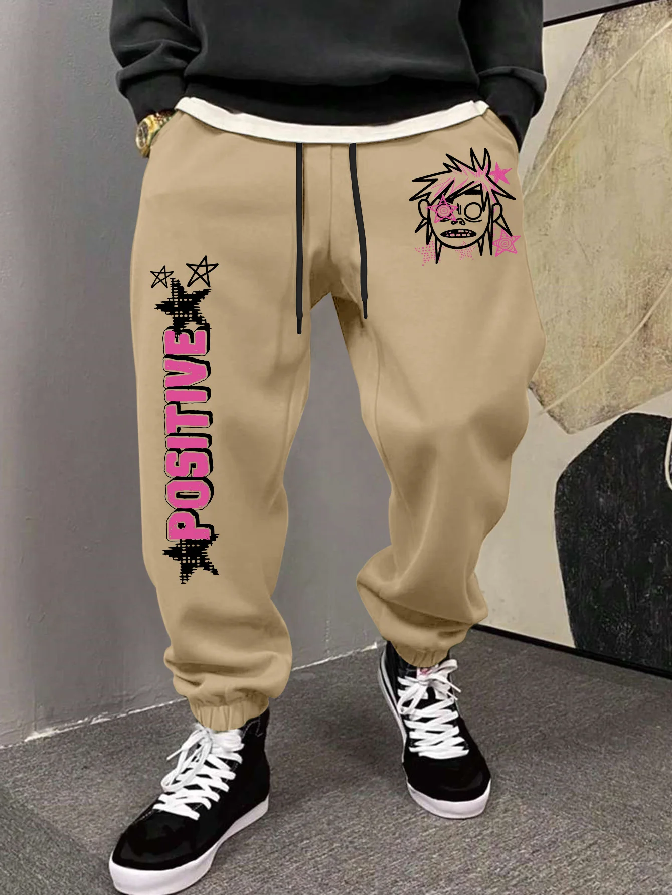 Men's Retro Y2K Hip Hop Cartoon Graphic Joggers Elastic Cuff Sweatpants Popular Vintage Streetwear Casual Pants