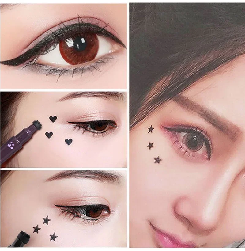 Hot Sale 2 In 1 Liquid Glitter Eyeliner with Eyeliner Stamp Thin Wing Seal Makeup Black Brown Smoky Eyes Liner Pencil