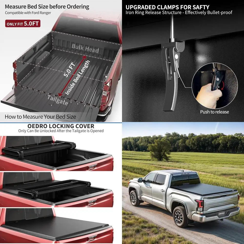 

Truck Bed Tonneau Cover Soft Tri-fold Compatible with 2019-2024 Ford Ranger 5 Feet Bed