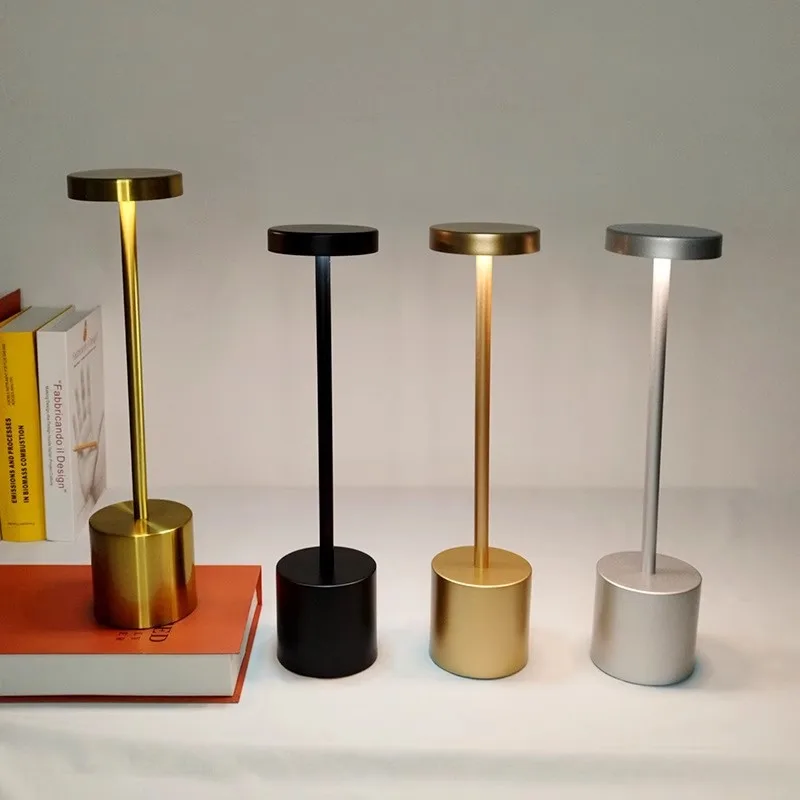 Classic Metal Touch Sensor LED Table Lamp Rechargeable Desk Lamp 3 Colors Creative Ambient Light Bar Room Decor Night Light Gold