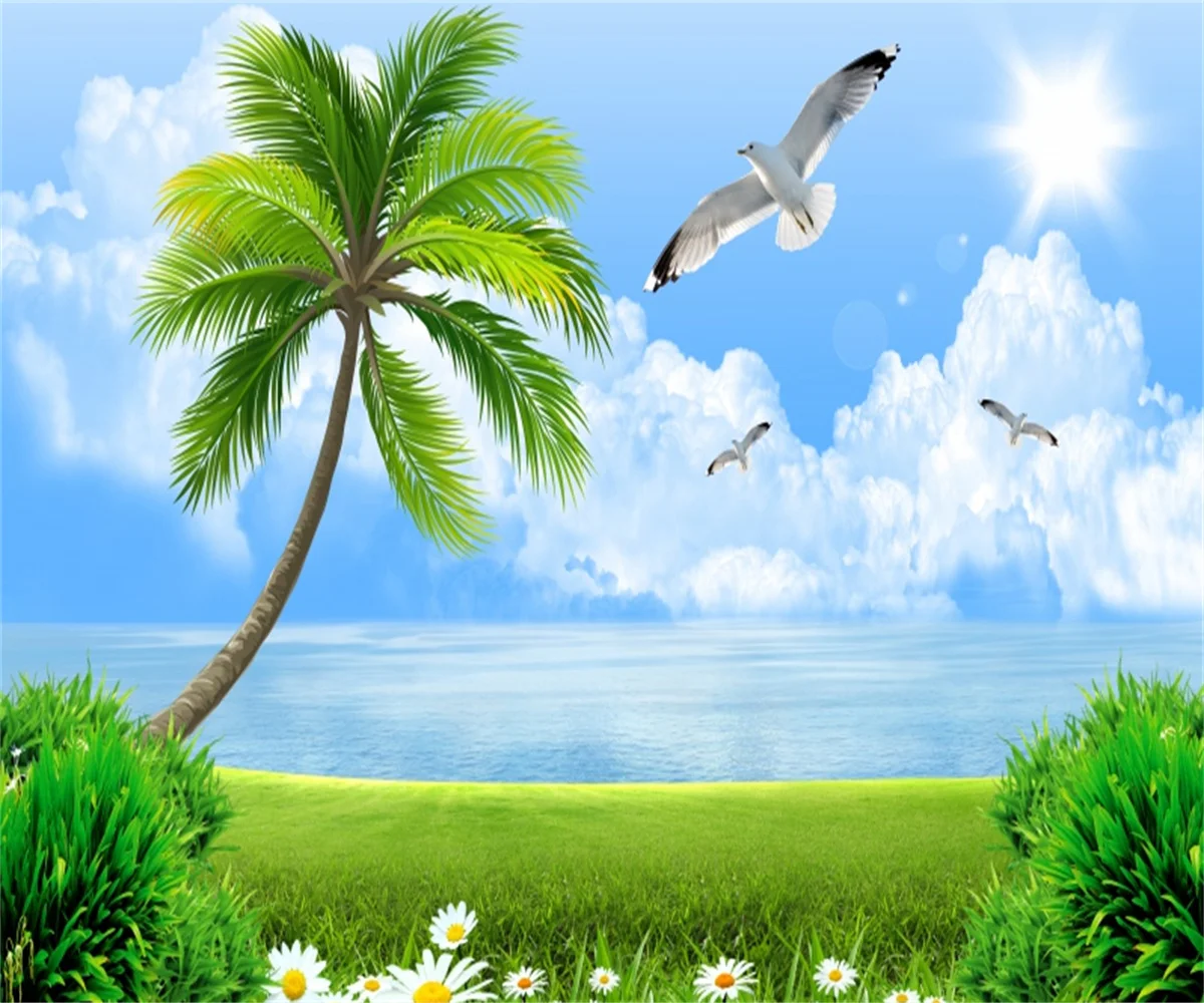 

Custom wallpaper naturals landscape beach coconut tree television background walls living room bedroom 3d wallpaper