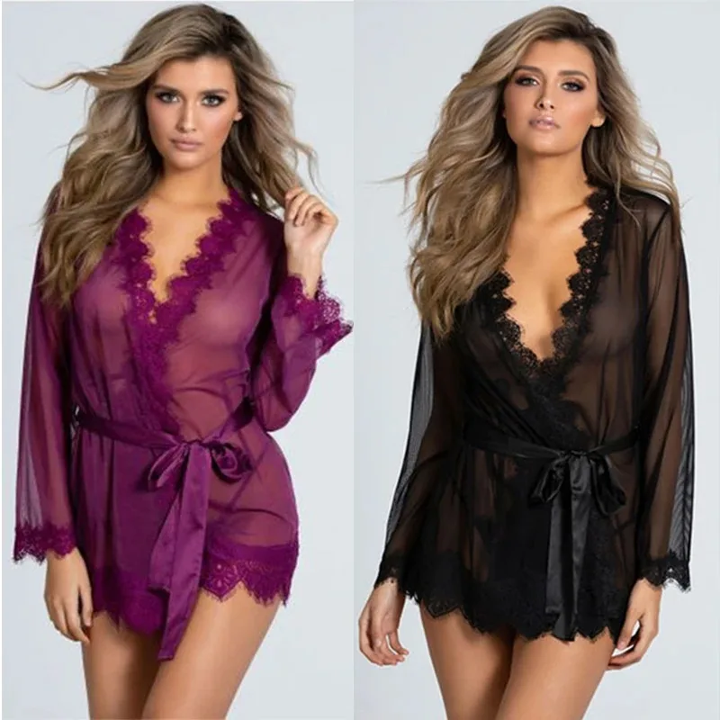 Sexy Lingerie Sheer Sheer Mesh Pajamas Sheer Lace Dress Night Pajamas Babydoll  Sexy Plus Size Lingerie