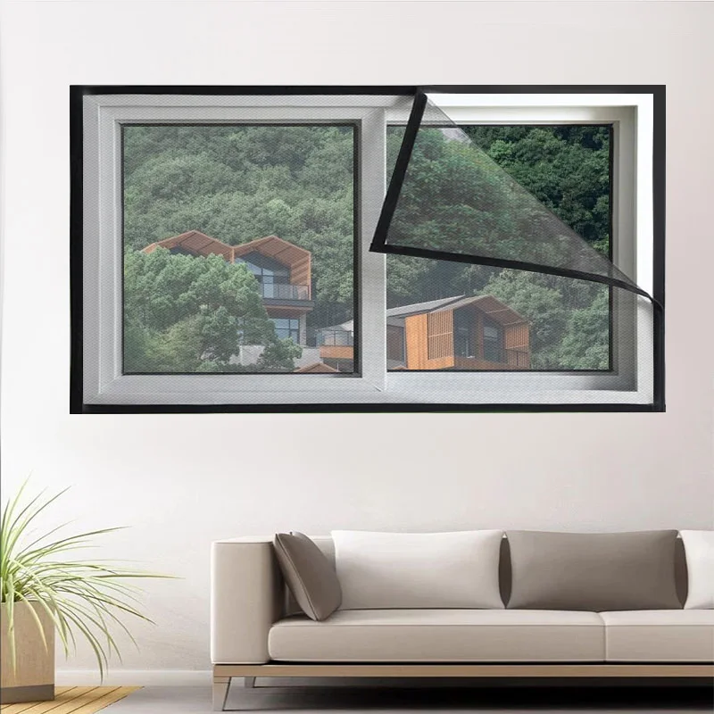 A Black Mosquito Net and Window Screen, Insect Proof Window Net, Self-Adhesive 2cm Tape, Suitable for Door and Window Netting.