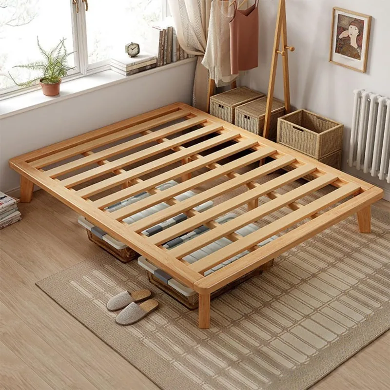 Full Platform Bed Base - 14-inch Solid Wood Mattress Base with Support Slats and Legs, Full Size Rubber Wood Simple Bed Frame