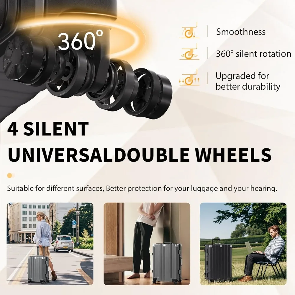 Koper Spinner Rangka Aluminium 24 Inci dengan Cangkang Keras PC+ABS Ringan dan Desain Tanpa Ritsleting untuk Bagasi Kabin