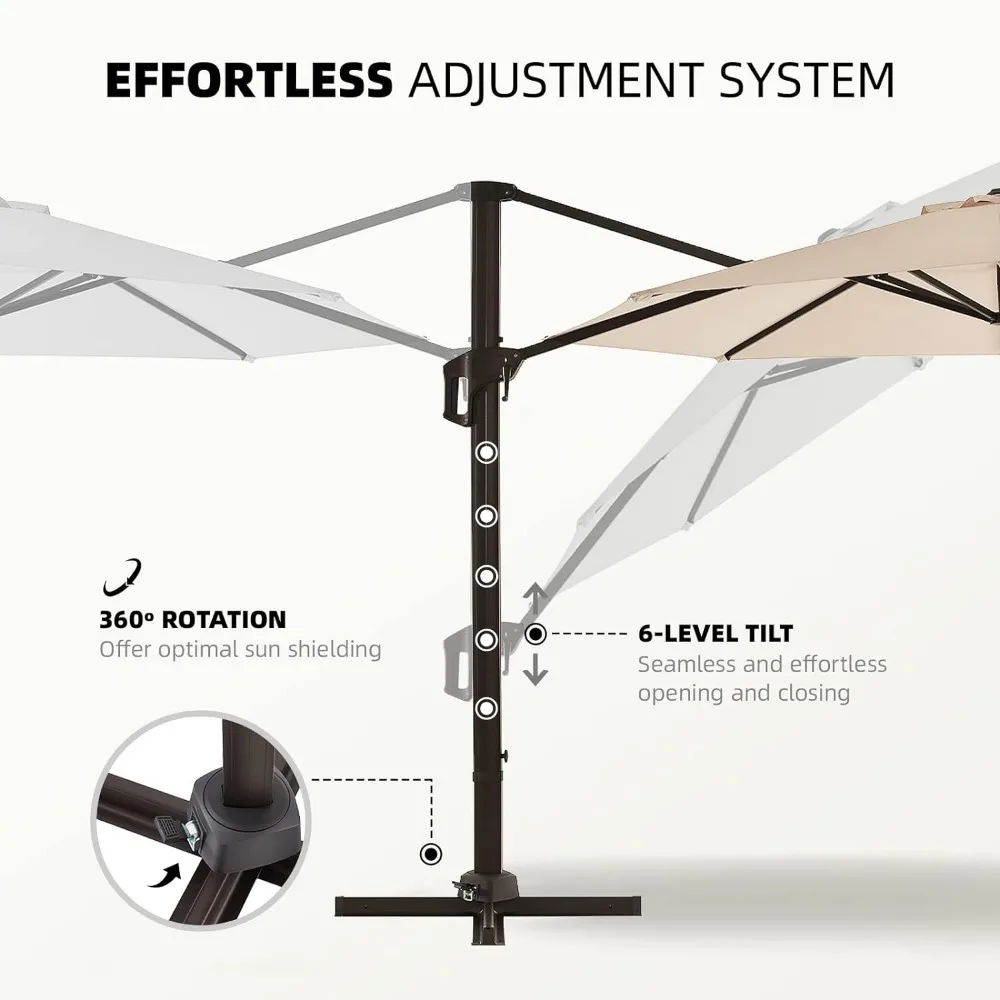 Sombrillas Cantilever para exteriores, sombrilla de compensación con 36 meses de resistencia a la decoloración, tela reciclada, poste para cubierta, piscina, jardín, color Beige