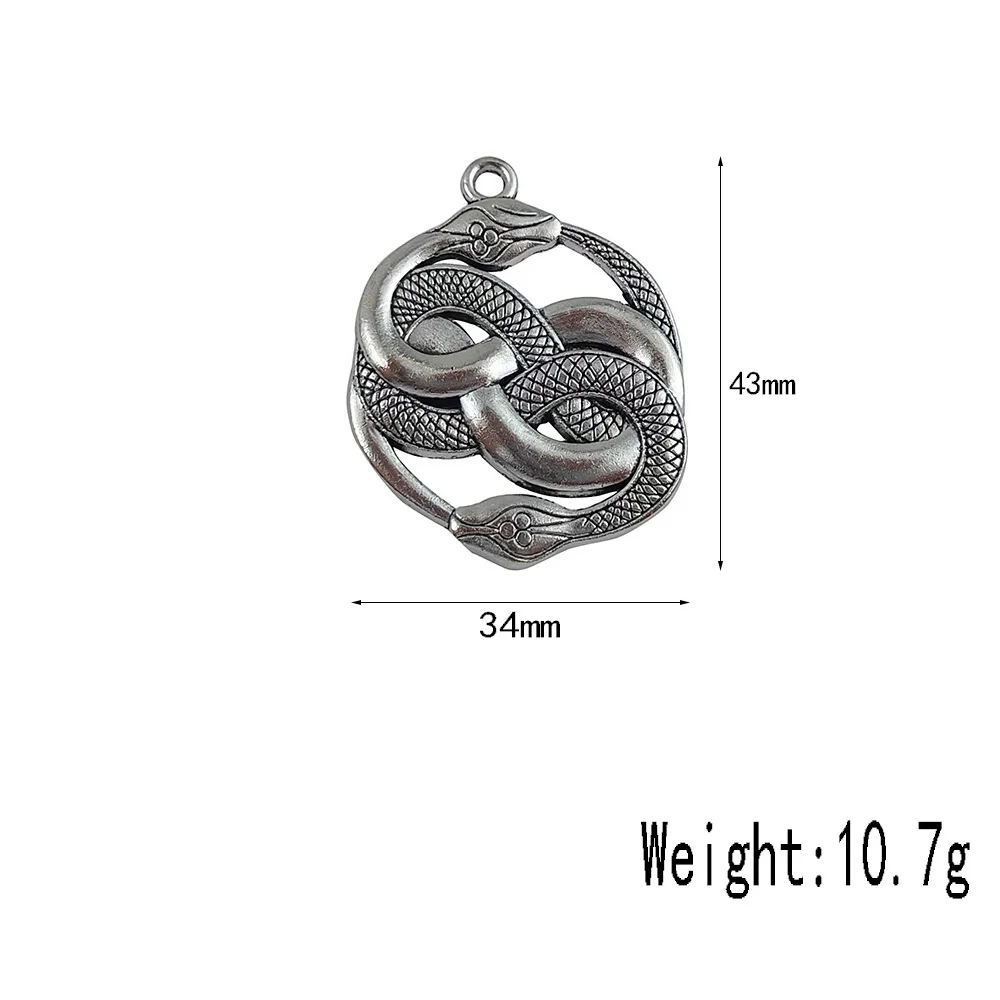 43*34mm Alloy Antique Silver Color Snake Charms Pendant Designer Charms Fit Jewelry Making DIY Jewelry Findings