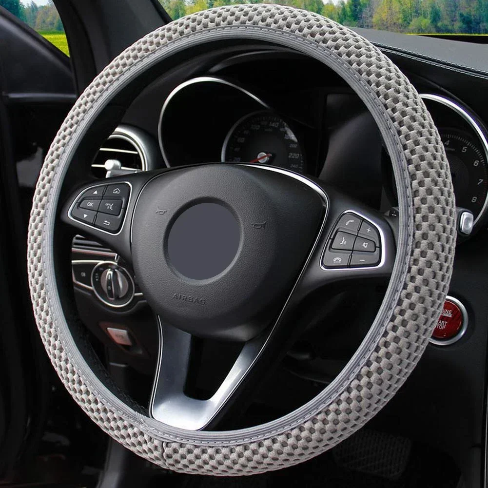 1pcs Car Steering Wheel Cover No Inner Ring Ice Thread Elastic Breathable Anti Slip Steering Wheel Cover For 15inch/38cm Wheel